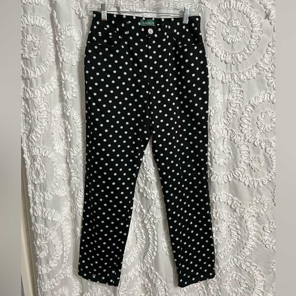 RALPH LAUREN WOMEN  BLACK-WHITE POLKA DOT TROUSERS STRAIGHT LEG. SIZE 4